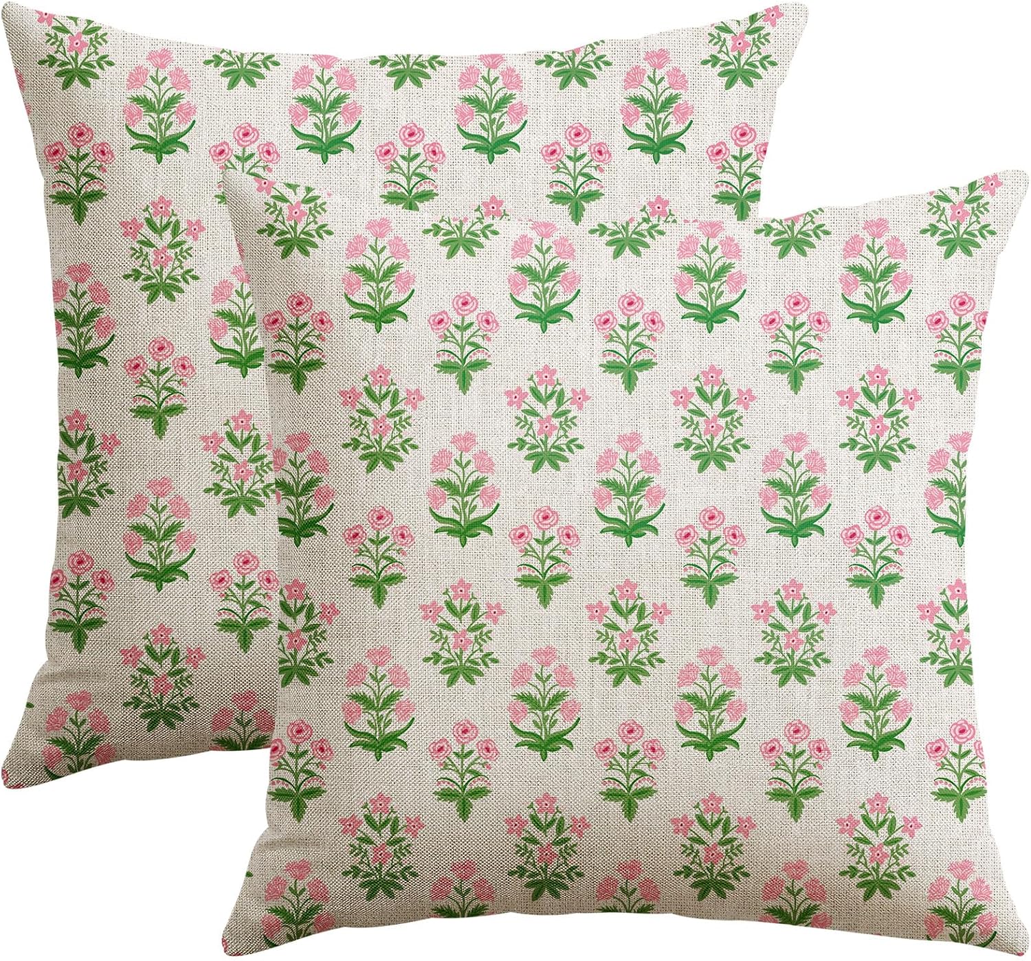OTOSTAR Floral Print Pillow Covers 20x20 Inch Pack of 2 Double-Sided Pink Green Flower Square Throw Pillow Covers Farmhouse Rustic…