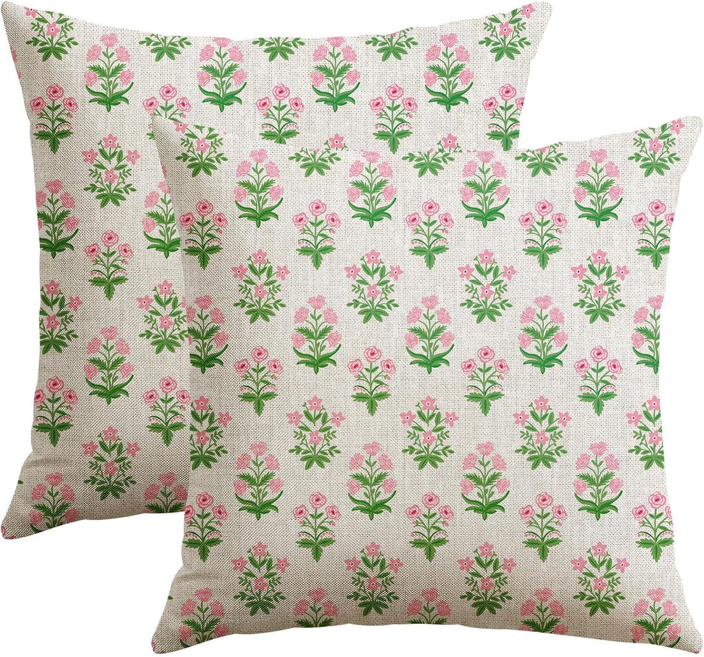 OTOSTAR Floral Print Pillow Covers 24x24 Inch Pack of 2 Double-Sided Pink Green Flower Square Throw Pillow Covers Farmhouse Rustic…