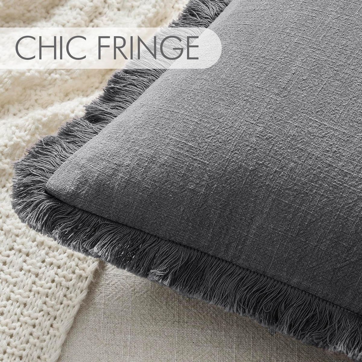 Anroduo Set of 2 Decorative Throw Pillow Covers 18×18 Inch Soft Linen Fringe Farmhouse Boho Vintage Cushion Covers with Tassels Accent Pill…