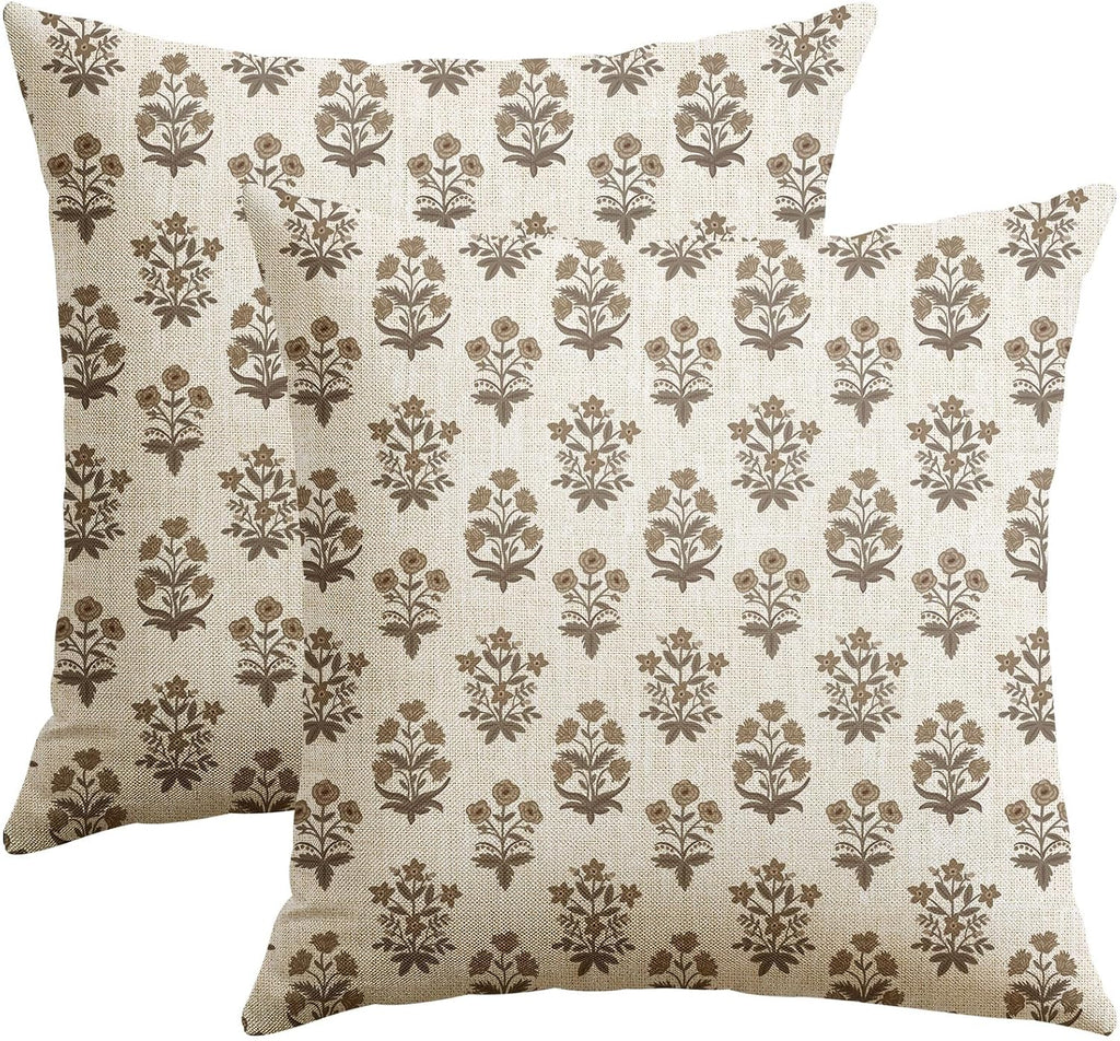 OTOSTAR Floral Print Pillow Covers 18x18 Inch Pack of 2 Double-Sided Brown Flower Square Throw Pillow Covers Farmhouse Rustic Cushion…
