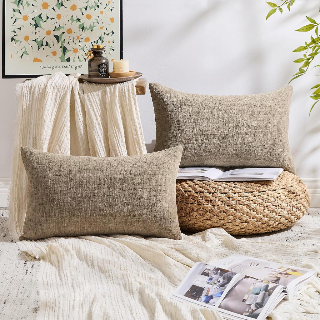 Gawamay Set of 2 Decorative Lumbar Soft Chenille Throw Pillow Covers 12x20 Inch, Boho Farmhouse Cushion Cases, Couch Pillow Covers for Livi…