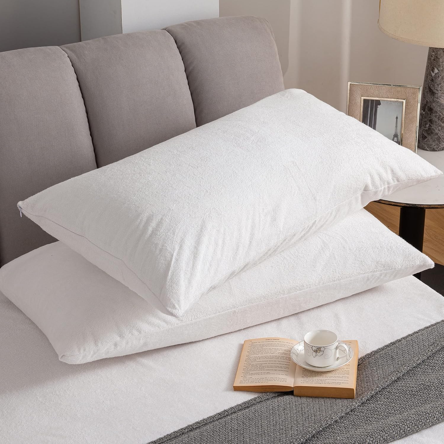 Premium Waterproof Pillow Protectors - King Size 20''x38'' Set of 2 - Zippered Pillow Cover Made with Soft Terry Cotton Fabric…