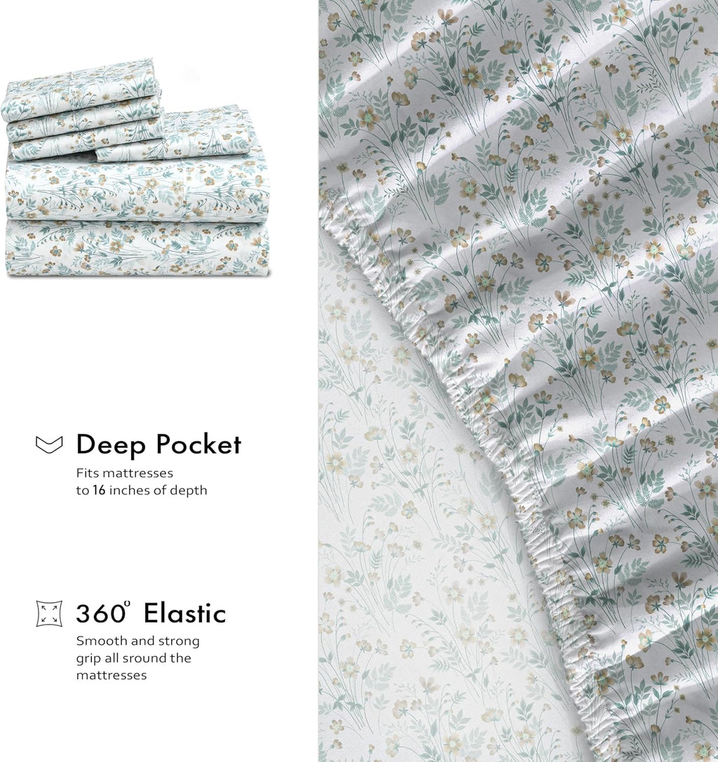 Ruvanti 100% Cotton Percale Sheets Full Size 6 Piece Set, Cooling Bed Sheets for Hot Sleepers, Deep Pocket 16”, Breathable Lightweight & Du…