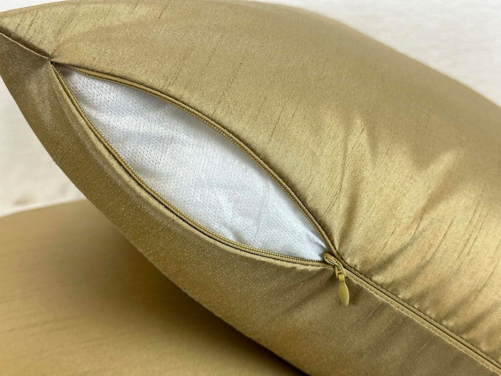 Aiking Home Collection 12x24 Inches Faux Silk Rectangular Throw Pillow Cover, Zipper Closure, Brass (Set of 2)