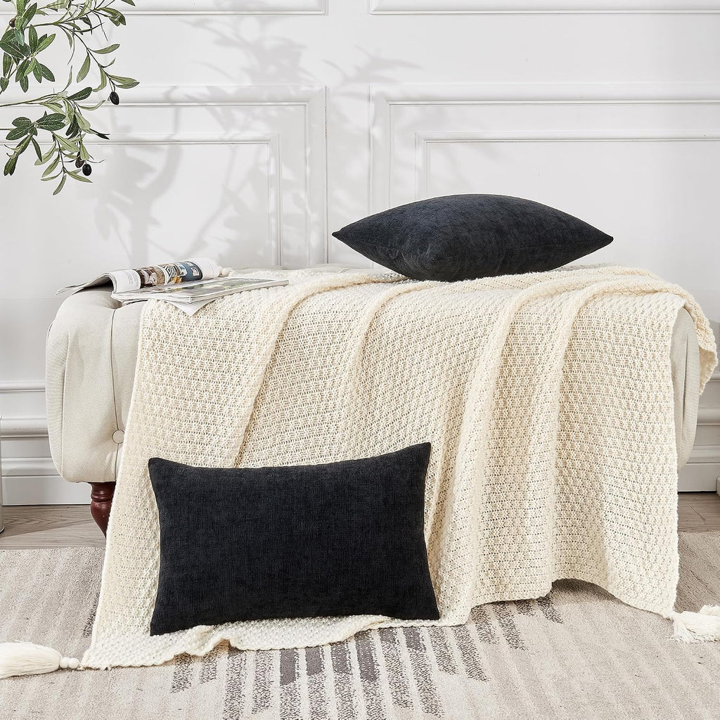 Gawamay Lumbar Pillow Cover Decorative Rectangle Throw Pillow Covers 12"x20" Inch Set of 2, Super Soft Chenille Pillowcase for Living Room…