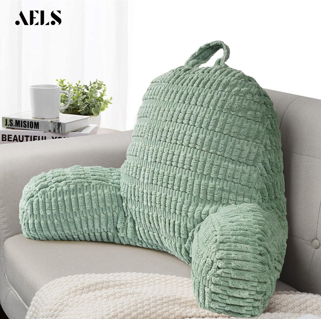 Aels Large Reading Pillow Replacement Cover with Arms and Pockets (Cover ONLY), 18" Soft Corduroy Striped Backrest Pillow Cover Fits Standa…