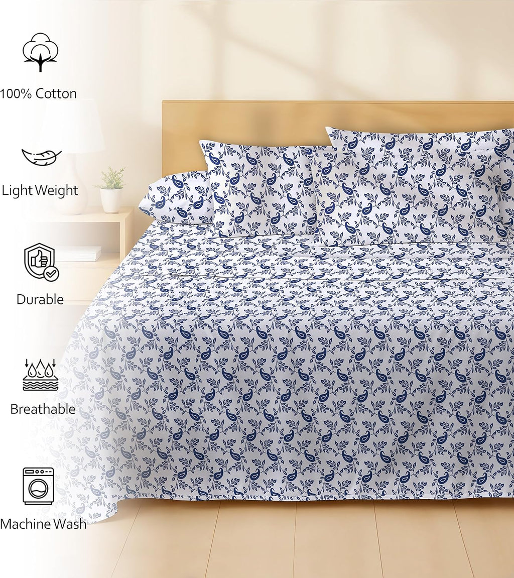Ruvanti 100% Cotton Percale Sheets Queen Size 6 Piece Set, Cooling Bed Sheets for Hot Sleepers, Deep Pocket 16”, Breathable Lightweight & D…