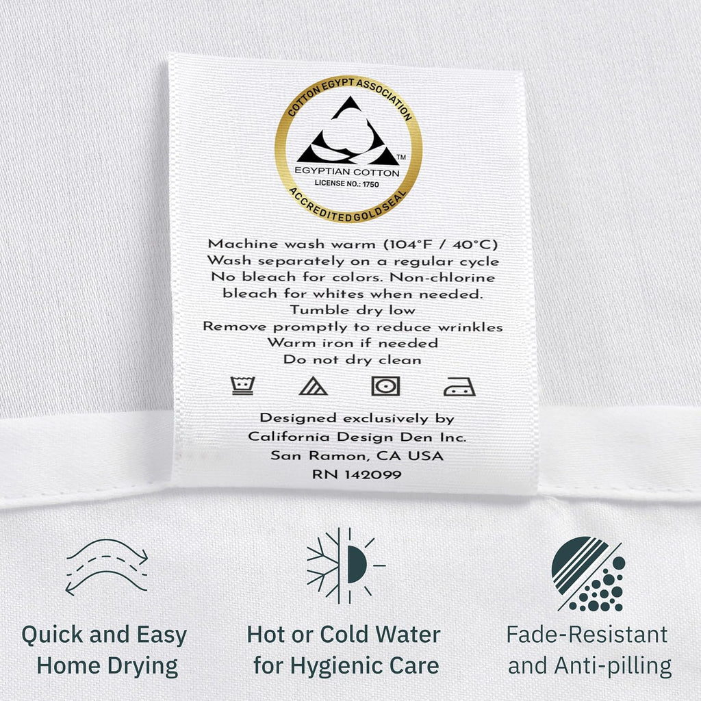CaliforniaDesignDen California Design Den 100% Egyptian Cotton Pillow Cases Standard Size Set of 2, Sateen Weave, Soft and Breathable Pillo…