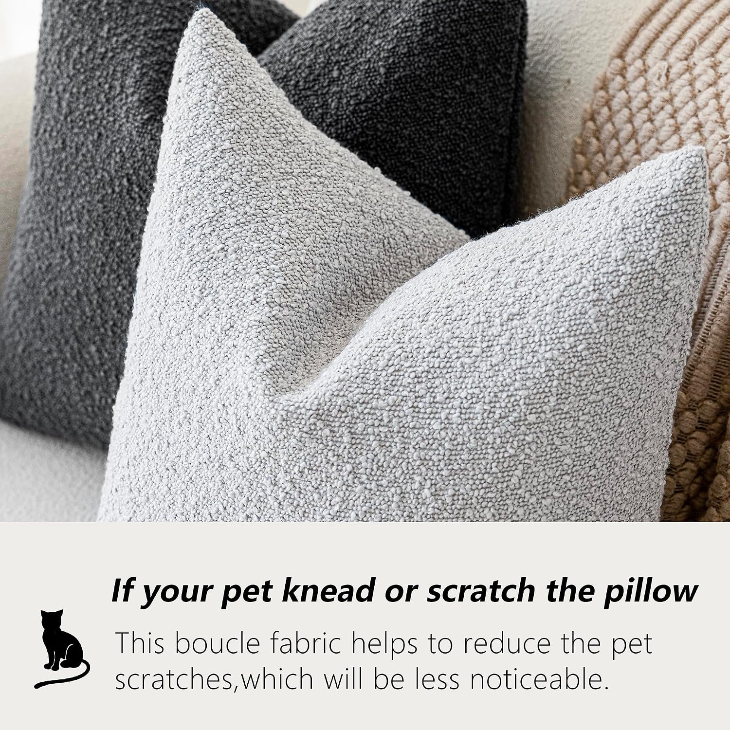 Foindtower Decorative Textured Boucle Throw Pillow Covers Accent Solid Pillow Cases Neutral Soft Cozy Couch Cushion Case for Chair Sofa…