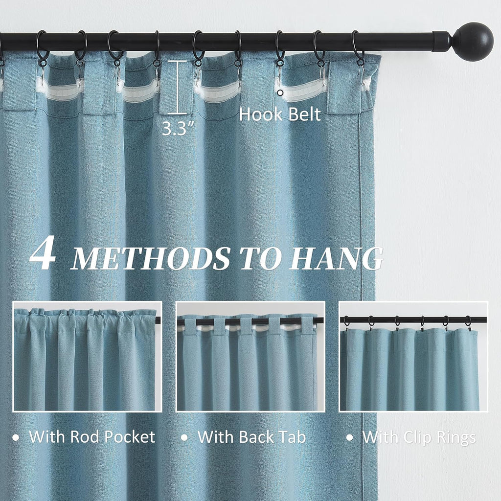 Keqiaosuocai Thermal Insulated Completely Blackout Curtains - Back Tab Loop Pocket Hook Belt Bedroom Draperies Window Treatment Panels for…