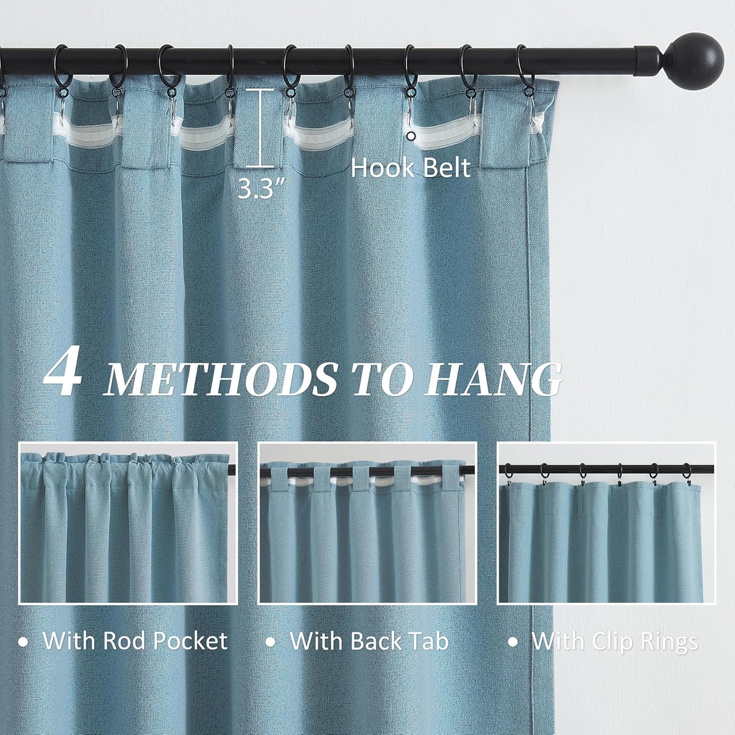 Keqiaosuocai Thermal Insulated Completely Blackout Curtains - Back Tab Loop Pocket Hook Belt Bedroom Draperies Window Treatment Panels for…