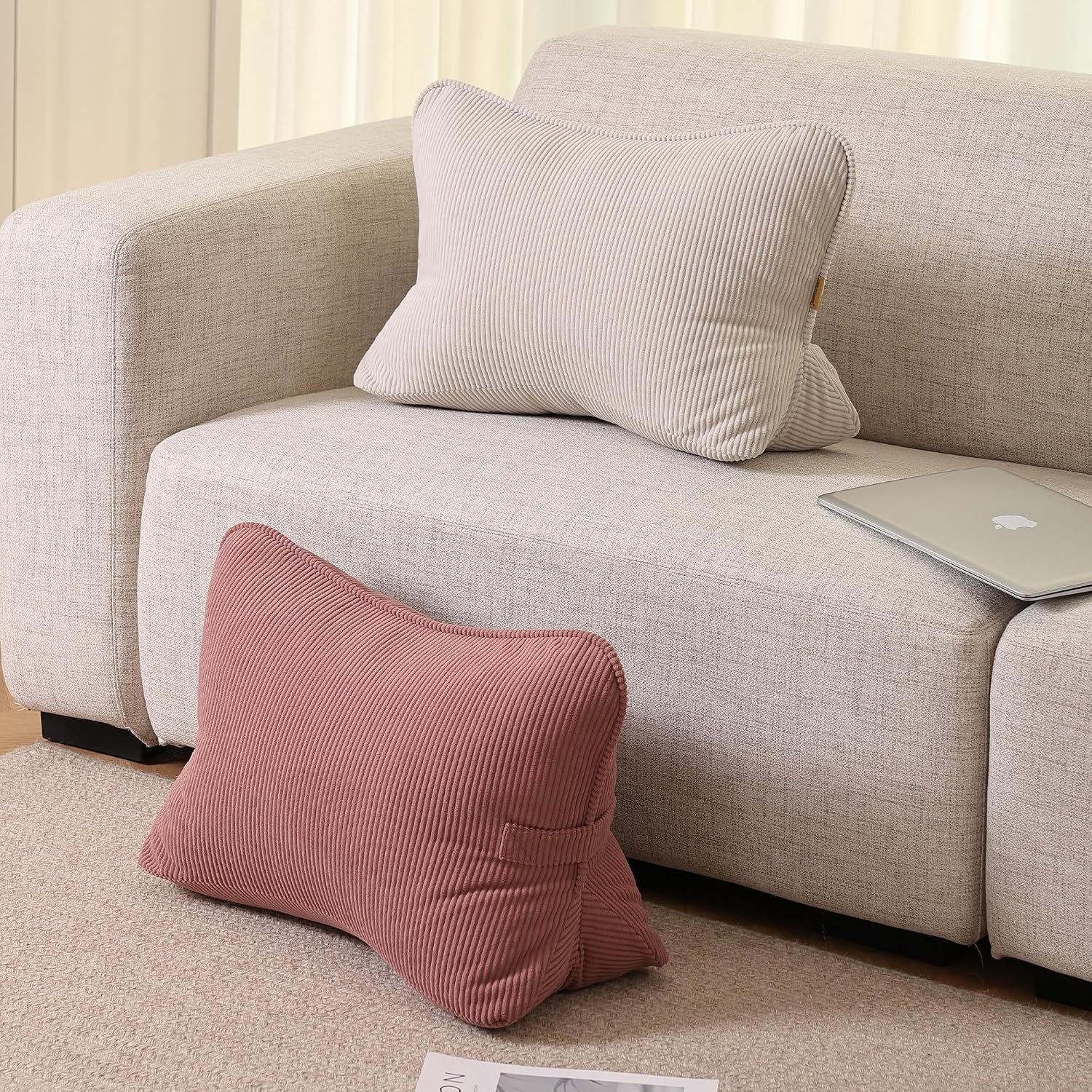 Pat. Pend. Corduroy Back Pillow for Sitting Up & Reading, Ergonomic Triangle Lumbar Support Cushion for Sofa, Armchair & Bed, Removable…