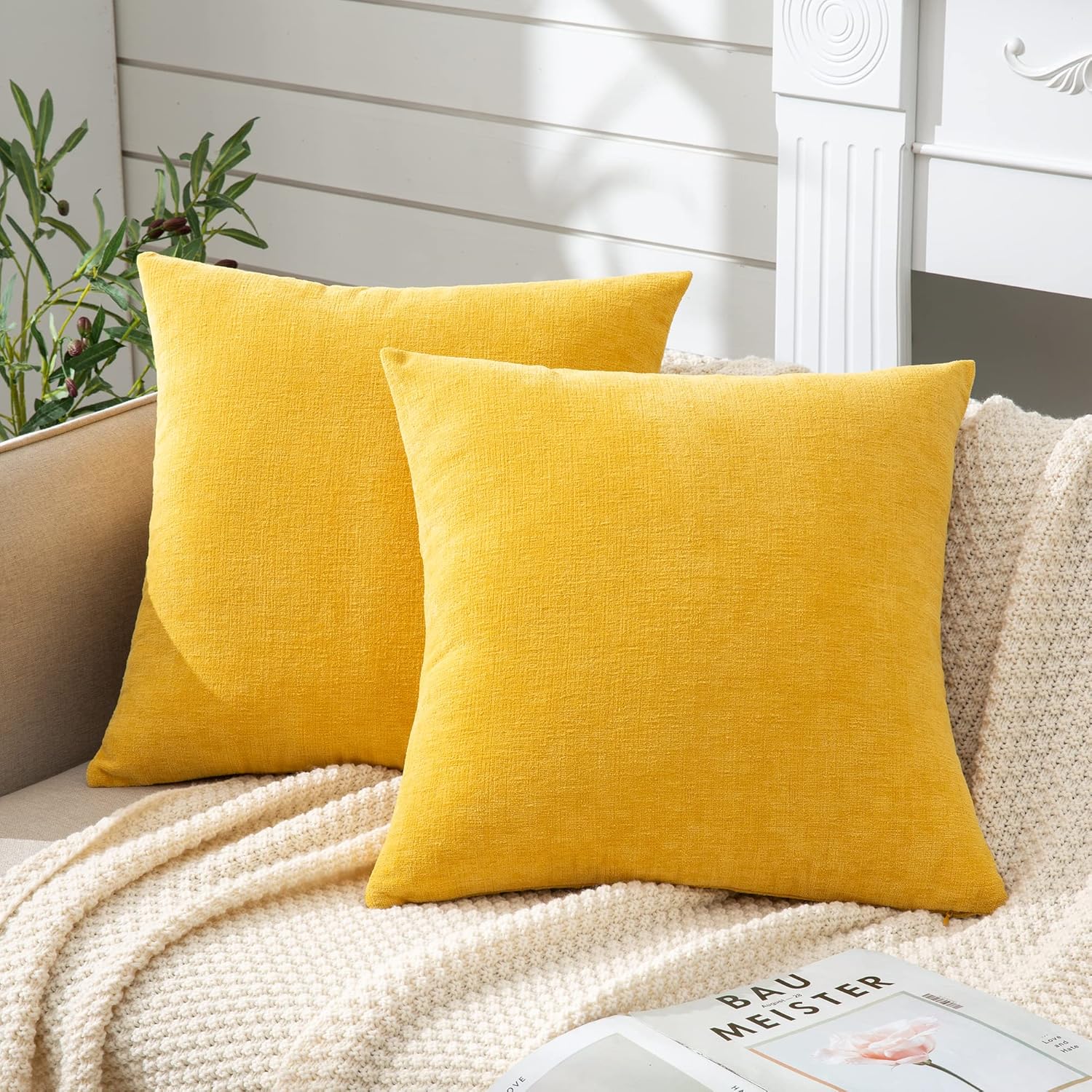 Gawamay Decorative Chenille Throw Pillow Covers 24x24 Inch Pack of 2, Soft Square Couch Pillow Cover for Sofa Cushion Living Room Bedroom S…