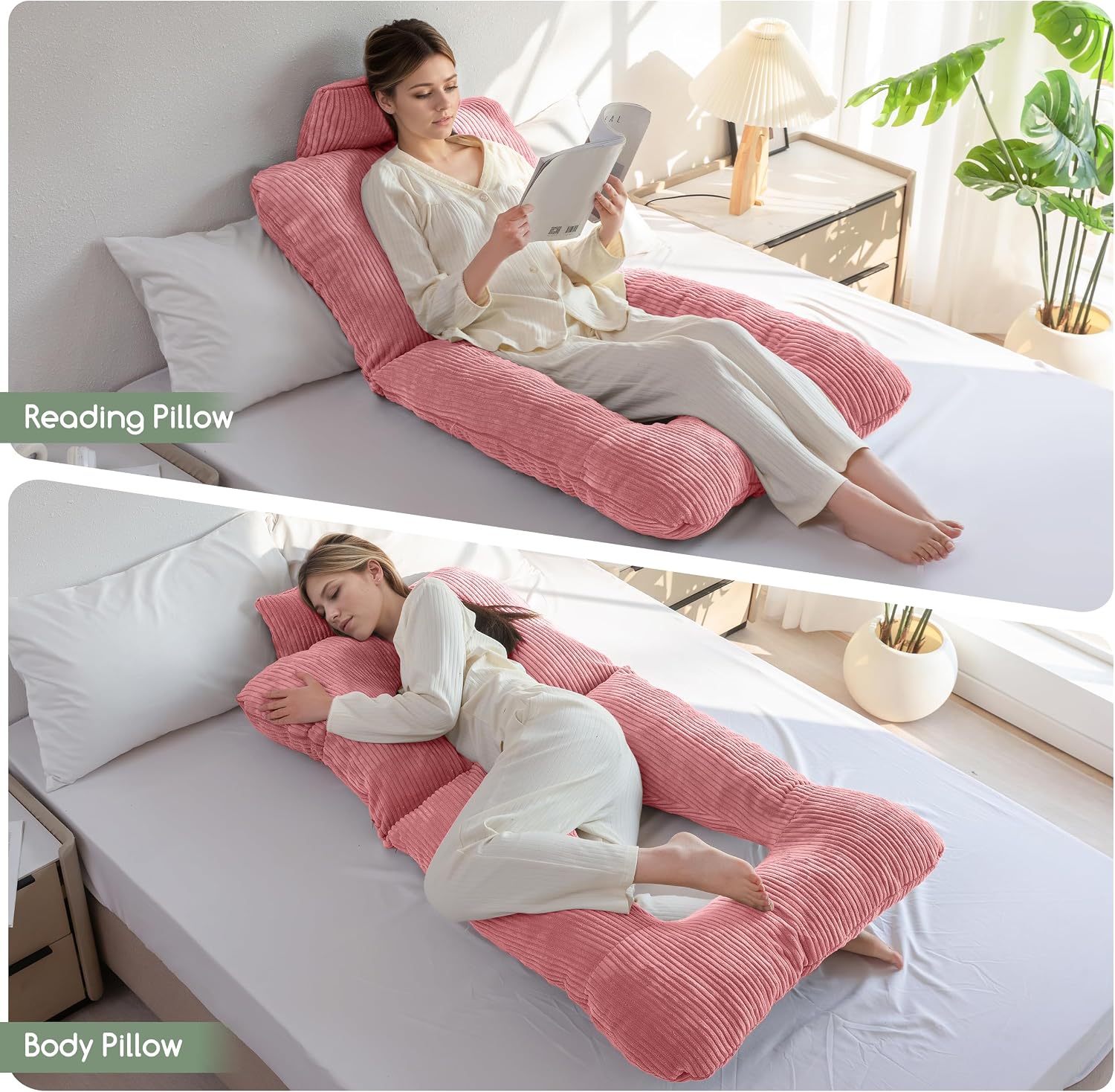 Higogogo Reading Pillow, Back Pillow for Sitting in Bed and Couch, Gaming Pillow for Adults, Sit Up Support for Bed, Pink Pink