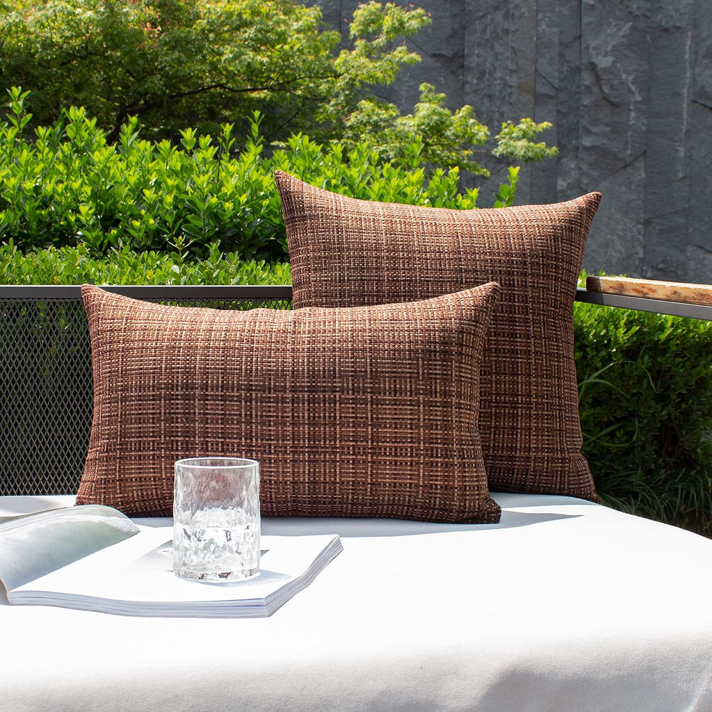 Kevin Textile Pack of 2 Decorative Outdoor Waterproof Throw Pillow Covers Stripe Square Pillowcases Modern Cushion Cases for Patio Couch…
