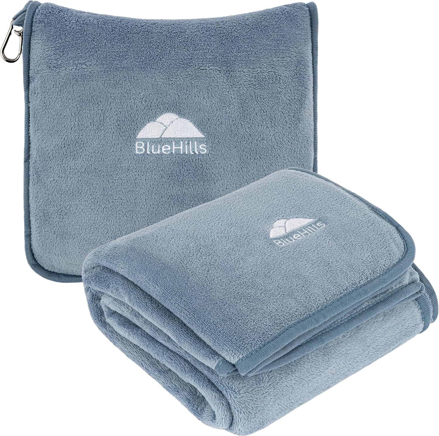 BlueHills Premium Soft Long Travel Blanket Pillow for Tall Airplane Flight Essentials Large Compact 2 in 1 Airline Throw Packable Warm…
