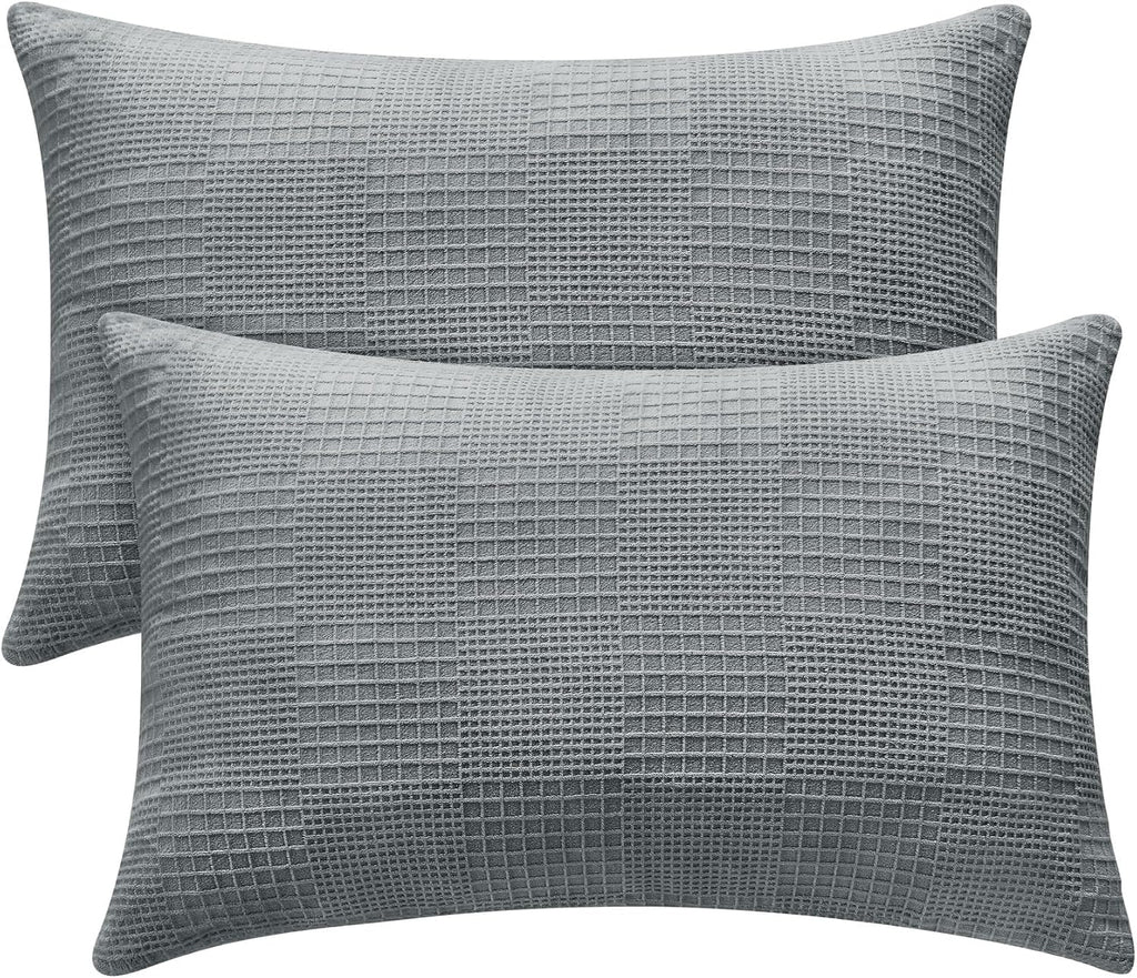 Bedelite Flannel Pillow Cases Queen Size Set of 2, Decorative Waffle Weave Fleece Pillowcasess with Zipper for Bedroom, Sofa, Luxury Cozy P…