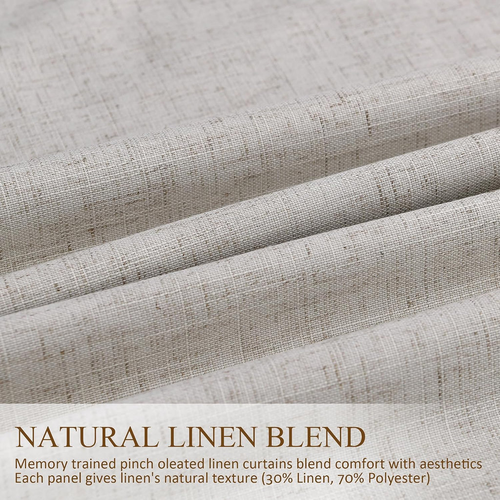 Boodii Beige 100% Blackout Linen Pinch Pleated Curtains Extra Long 112 Inch 2 Panels Elegant Textured Boho Farmhouse Memory Training Pleat…
