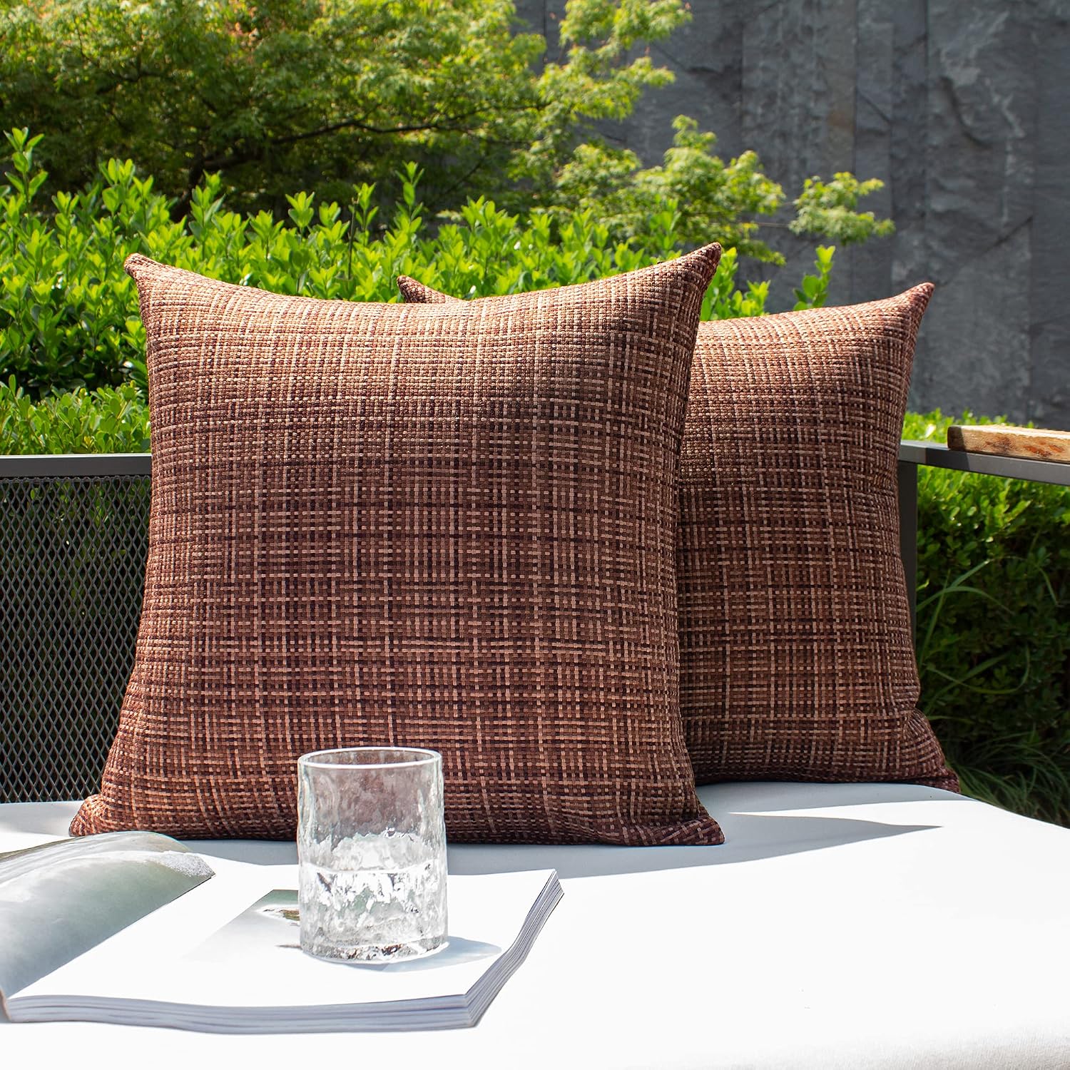 Kevin Textile Pack of 2 Decorative Outdoor Waterproof Throw Pillow Covers Stripe Square Pillowcases Modern Cushion Cases for Patio Couch…