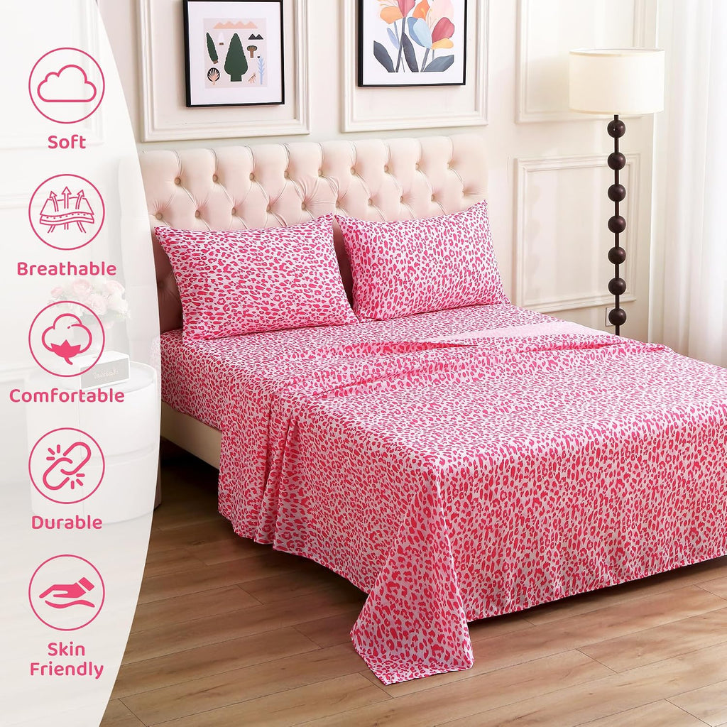 mooreeke Leopard Cheetah Printed Twin Bed Sheets, Soft Microfiber Bedding Sheets & Pillowcases, Deep Pocket Non-Slip Fitted Twin Sheet, Pin…
