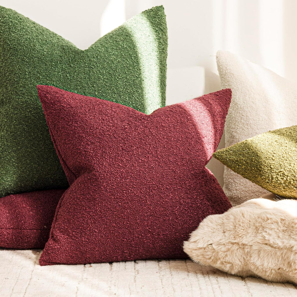 Foindtower Decorative Textured Boucle Throw Pillow Covers Accent Solid Pillow Cases Neutral Soft Cozy Couch Cushion Case for Chair Sofa…