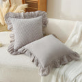Jilboo Gingham Pillow Covers (2 Pack) - 18x18 Inches Brown/White Plaid, 100% Washed Cotton Vintage Ruffle Decorative Throw Pillowcases with…