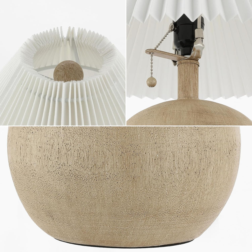 Jonathany JONATHAN Y 17.25" Beige Wood Finish/White Sphere Table Lamp, Mid-Century Bedside Nightstand with Beige Pleated Linen Shade, Scand…