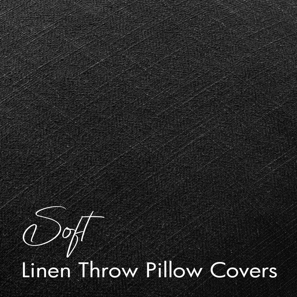 EMEMA Decorative Linen Throw Pillow Covers 22x22 Inch Black Boho Farmhouse Neutral Couch Throw Pillows for Bed Pack of 2 Accent…