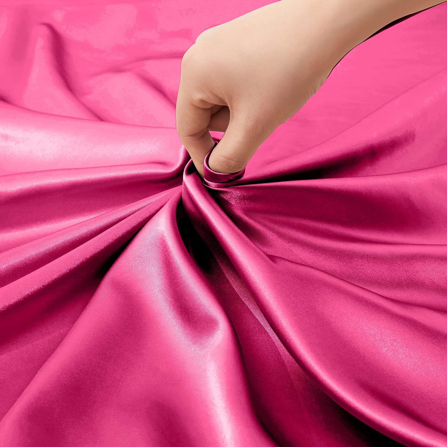 VACVELT 4pcs Hot Pink Satin Sheets Queen Size Bed Set, 15 Inch Deep Pocket Silky Satin Sheet Set, Soft Satin Bedding Set Cooling & Luxury…