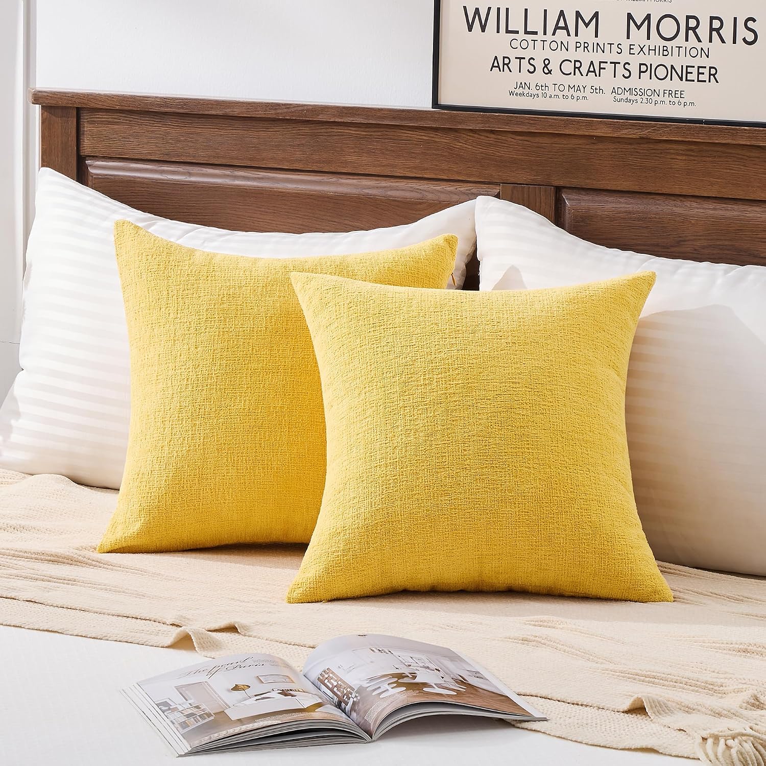 Gawamay Set of 2 Soft Textured Chenille Throw Pillow Covers 26x26 Inch (66x66 CM), Decorative Pillowcases Cushion Covers for Farmhouse Home…