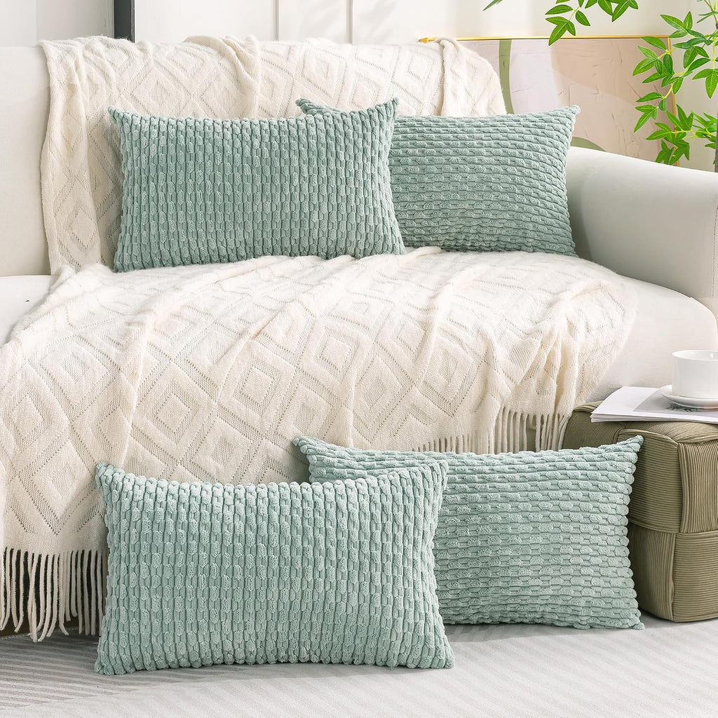 Cozoomy Set of 4 Aqua Decorative Throw Pillow Covers 12x20 Inch Corduroy Pillow Covers for Bed Couch Sofa Living Room Soft Cushion Cases 20…