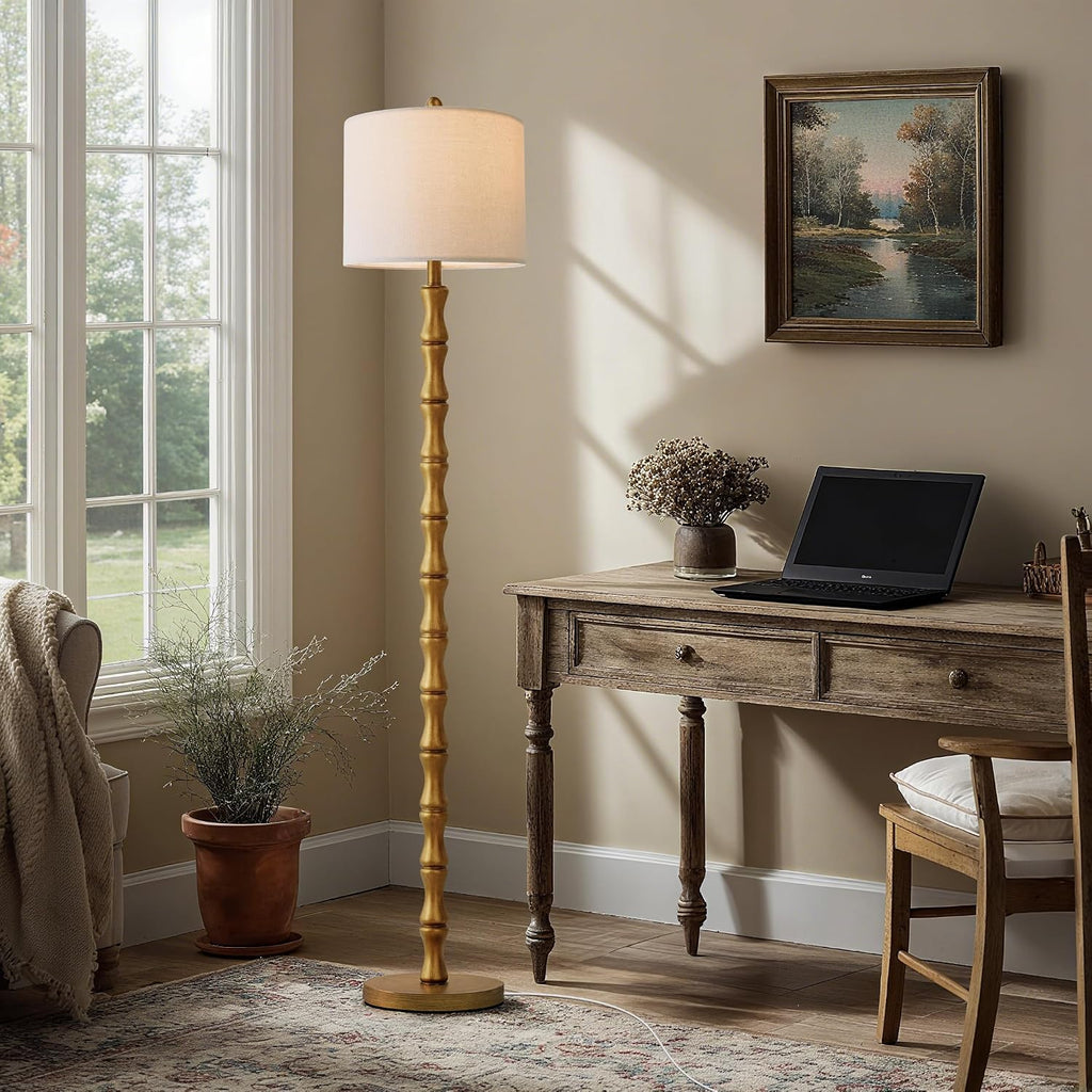 BOBOMOMO 62" Rustic Farmhouse Floor Lamp Antique Gold with Remote & Dimmable 9W Bulb, 3 Color Temperatures Resin Standing Lamp, Retro…