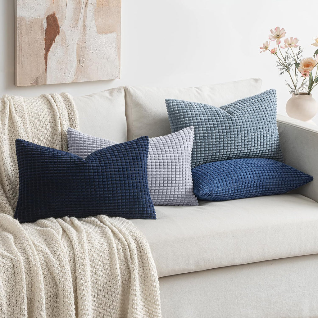Miulee Blue Decorative Lumbar Pillow Covers 12x20 Inch Set of 4 Boho Western Farmhouse Home Decor Couch Throw Pillows Summer Coastal Cordur…