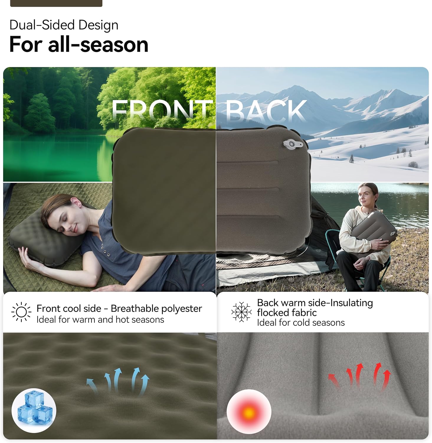 MARCHWAY Inflatable Camping Pillow with Soft Foam Top & TPU Air Bladder, Dual-Sided Support for All-Season, Lightweight Compact Travel…