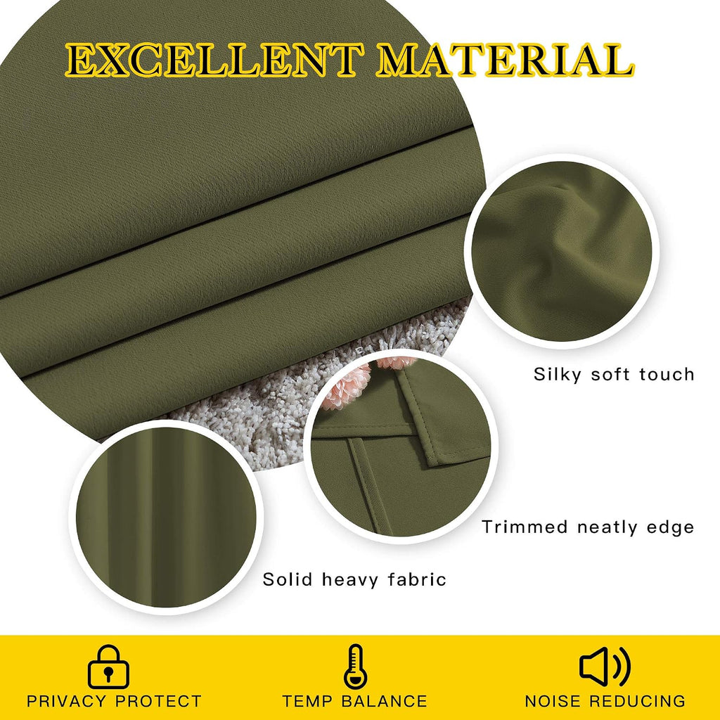 Nicetown Blackout Olive Green Curtains 63 inches Long, Functional Blackout Window Treatments Thermal Drapes Privacy Assured for Bedroom, 2…