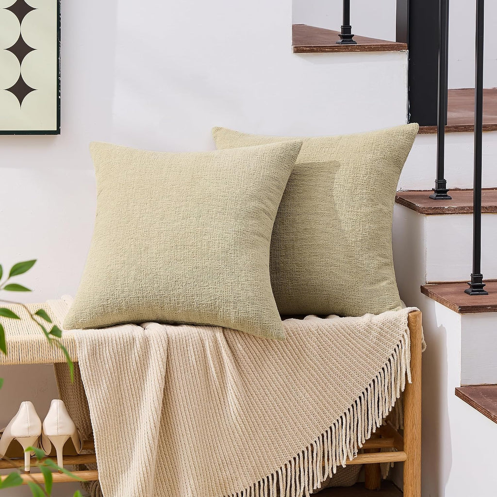 Gawamay Set of 2 Soft Textured Chenille Throw Pillow Covers 16x16 Inch (40x40 CM), Decorative Pillowcases Cushion Covers for Farmhouse Home…