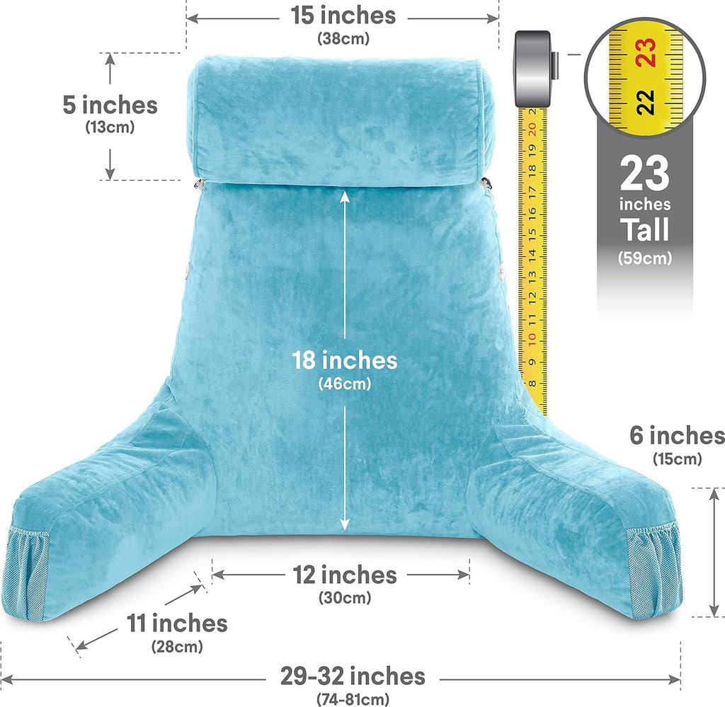 Husband Pillow Medium Reading Pillow with Arms - 23" Backrest for Sitting Up in Bed - Firm Support Bed Rest Pillow for Adults, Neck Roll…