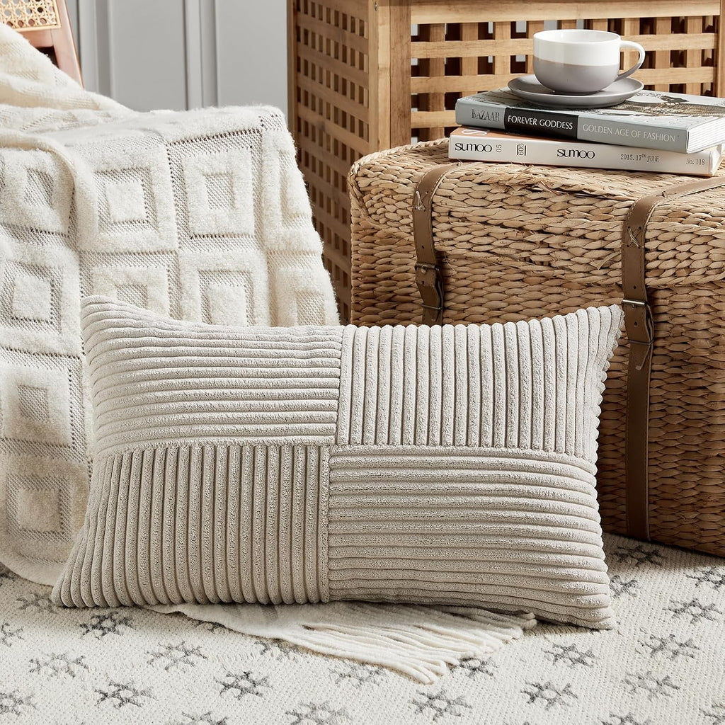 Fancy Homi 2 Packs Neutral Taupe Lumbar Decorative Throw Pillow Covers 12x20 Inch for Living Room Couch Bed Sofa, Farmhouse Home Decor…