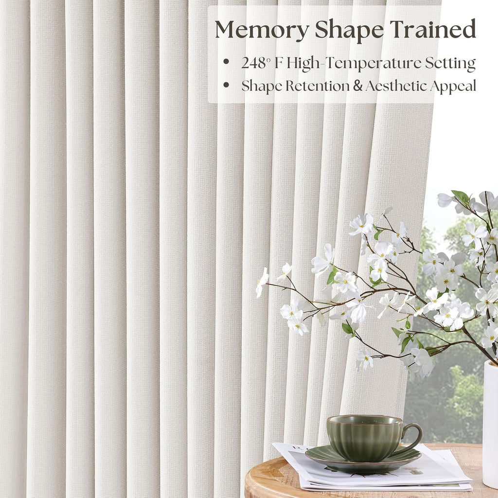 Twodrapes 100 Inch Pinch Pleated Blackout Linen Curtains for Bedroom 2 Panels Memory Trained 100% Black Out Soundproof Room Darkening Ivory…