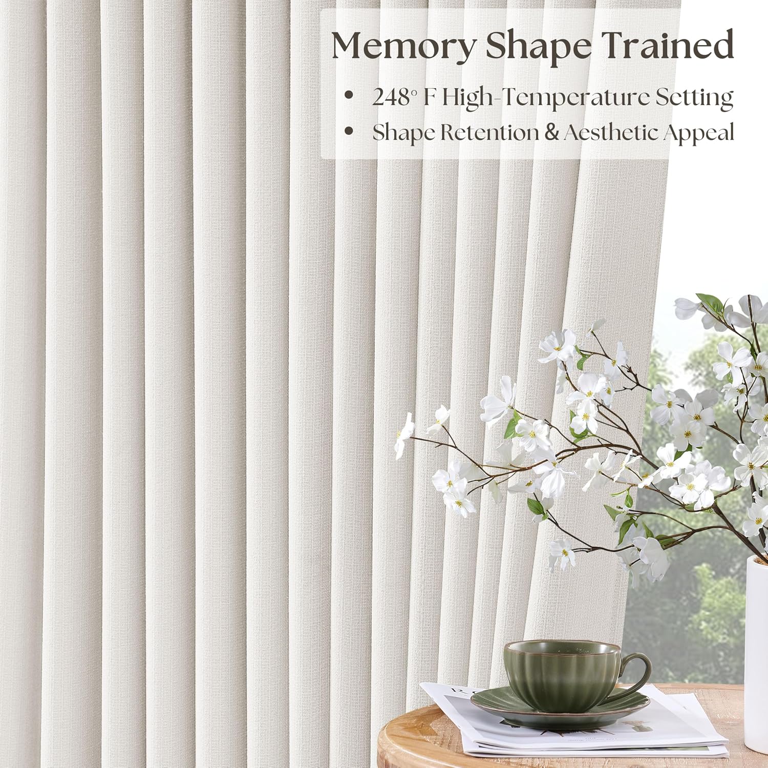 Twodrapes Ivory Linen Blackout Pleated Curtains 84 Inches Long 2 Panels Set Pinch Pleate 100% Black Out Double Layer Natural Burlap Thermal…