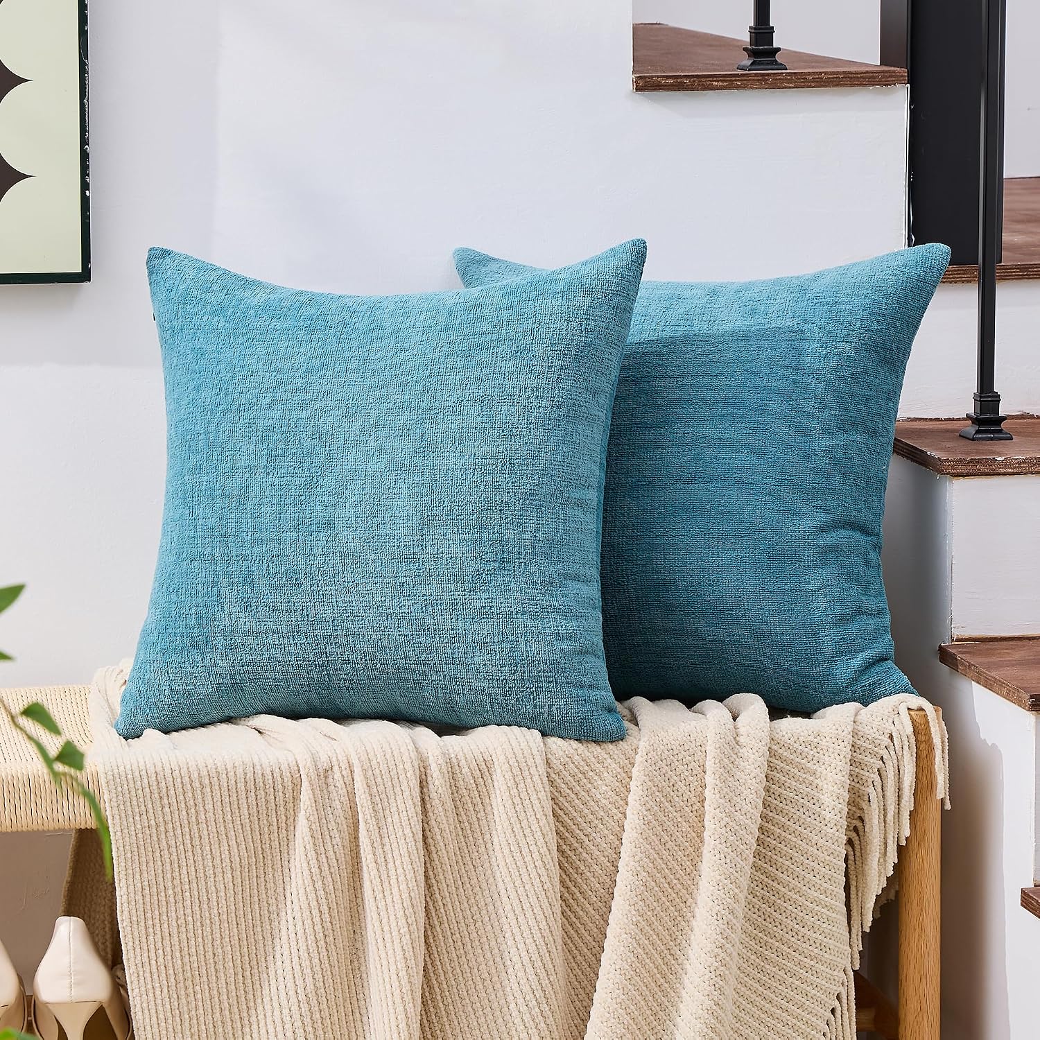Gawamay Set of 2 Soft Textured Chenille Throw Pillow Covers 16x16 Inch (40x40 CM), Decorative Pillowcases Cushion Covers for Farmhouse Home…