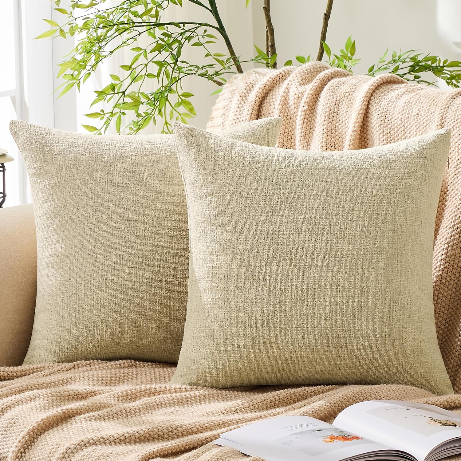 Gawamay Set of 2 Soft Textured Chenille Throw Pillow Covers 26x26 Inch (66x66 CM), Decorative Pillowcases Cushion Covers for Farmhouse Home…