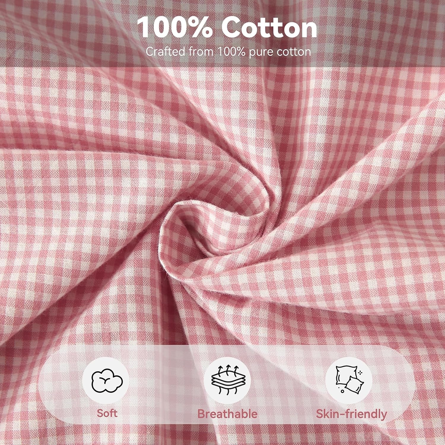 Jilboo Gingham Pillow Covers (2 Pack) - 18x18 Inches Pink/White Plaid, 100% Washed Cotton Vintage Ruffle Decorative Throw Pillowcases with…
