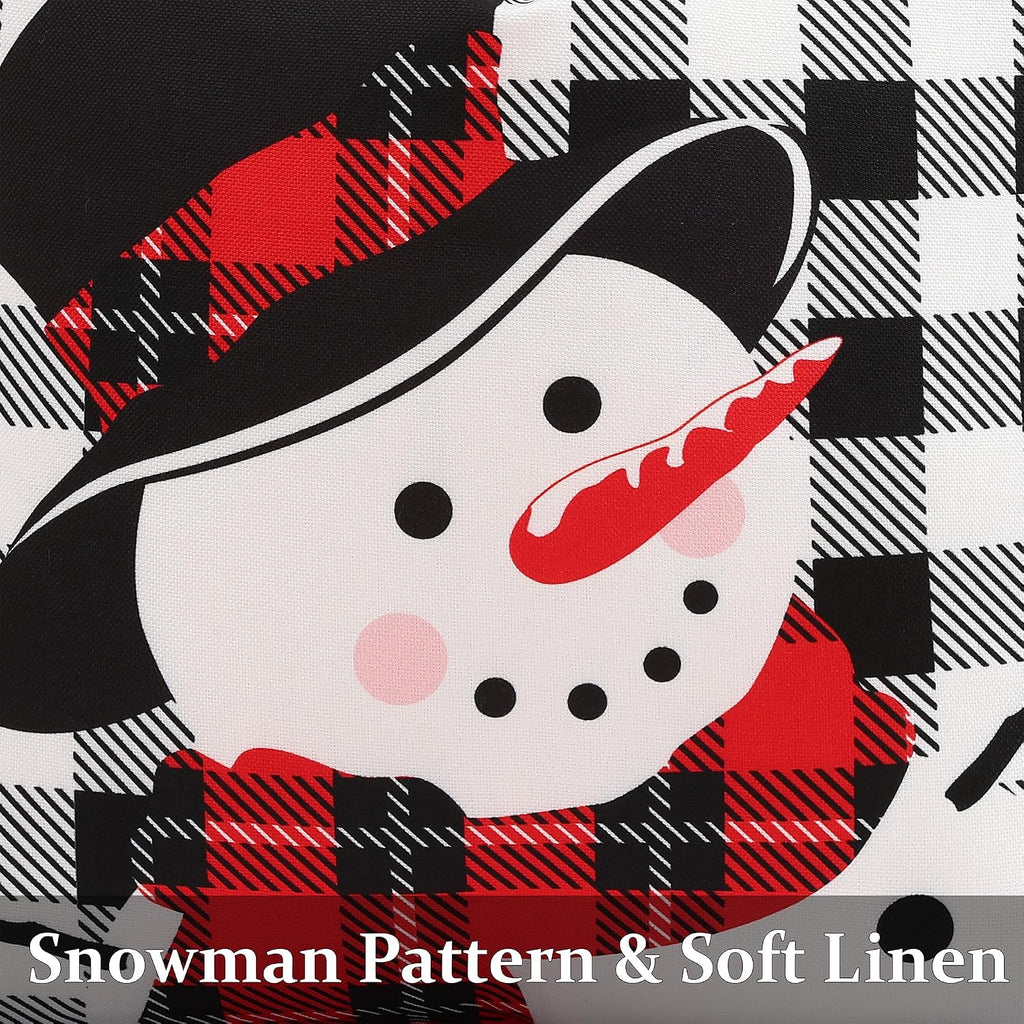decorUhome Summer Black and White Snowman Linen Decorative Throw Pillow Covers 12x20 Set of 2 Lumbar Buffalo Plaid Check Farmhouse Gingham…