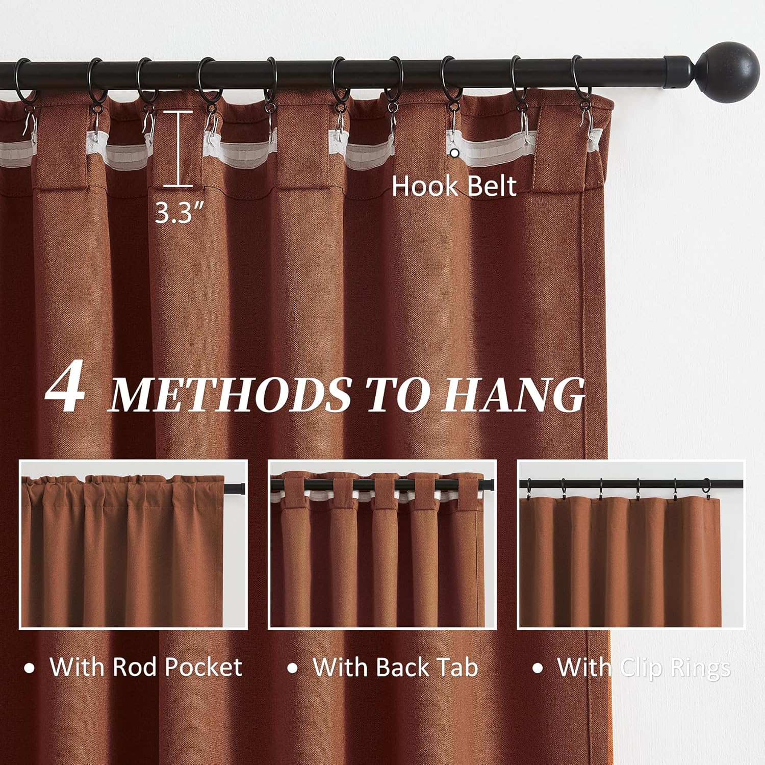 Keqiaosuocai Rust Red Brown Blackout Curtains Linen 102 Inches Long for Living Room 2 Panels Sets Hook Belt Back Tab Drapes Rustic Western…