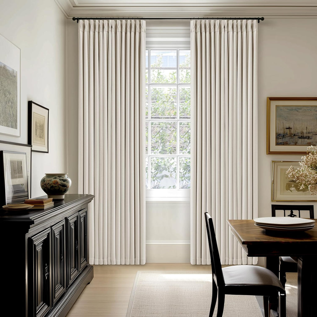 Twodrapes 80 Inch Pinch Pleated Linen Black Out Curtains 2 Panels for Bedroom Living Room Cream 100% Blackout Curtains 80 Inches Long Pinch…