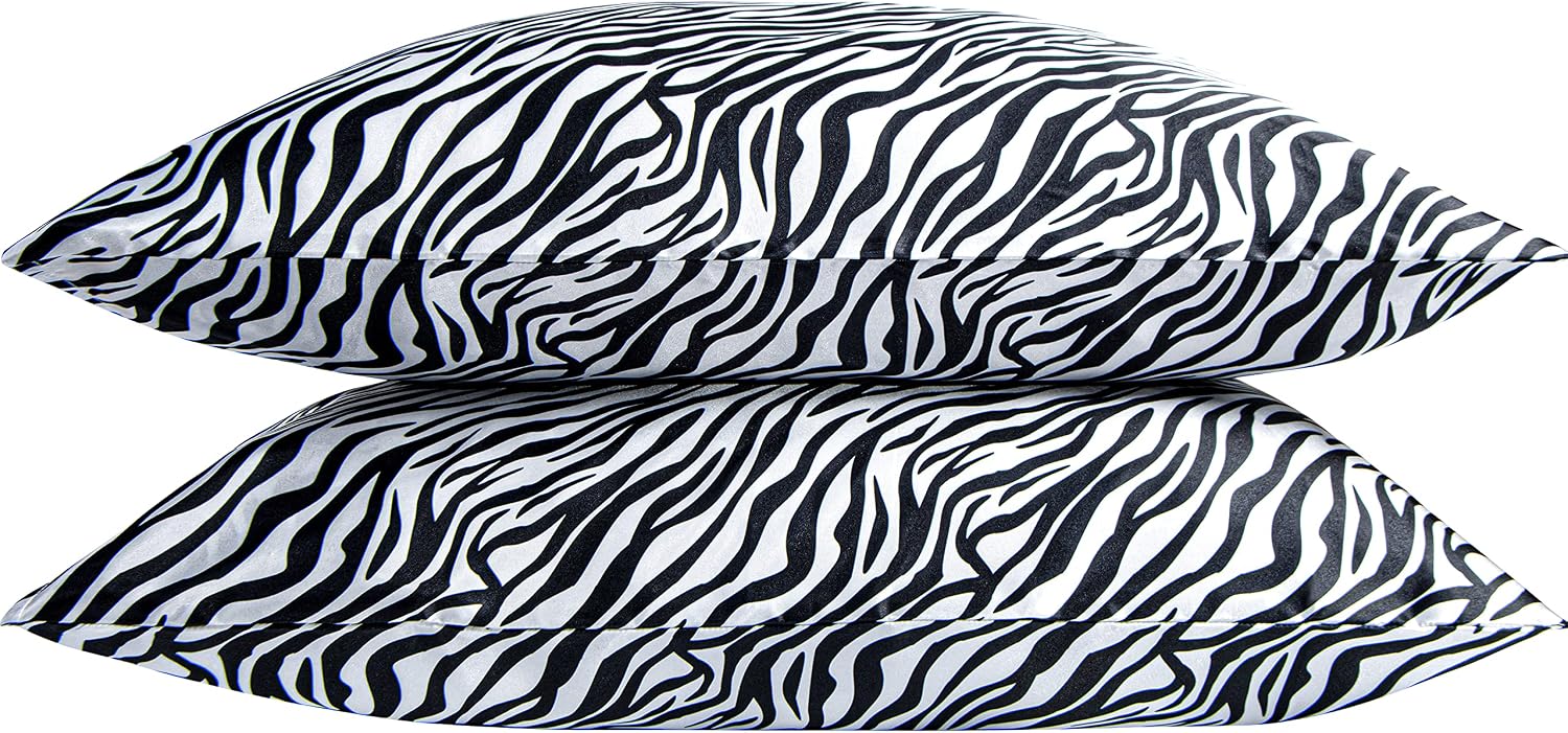 Ntbay 2 Pack Satin Queen Pillowcases for Hair and Skin, Luxurious and Silky Zebra Printed Pillow Cases with Envelope Closure, 20x30 Inches,…