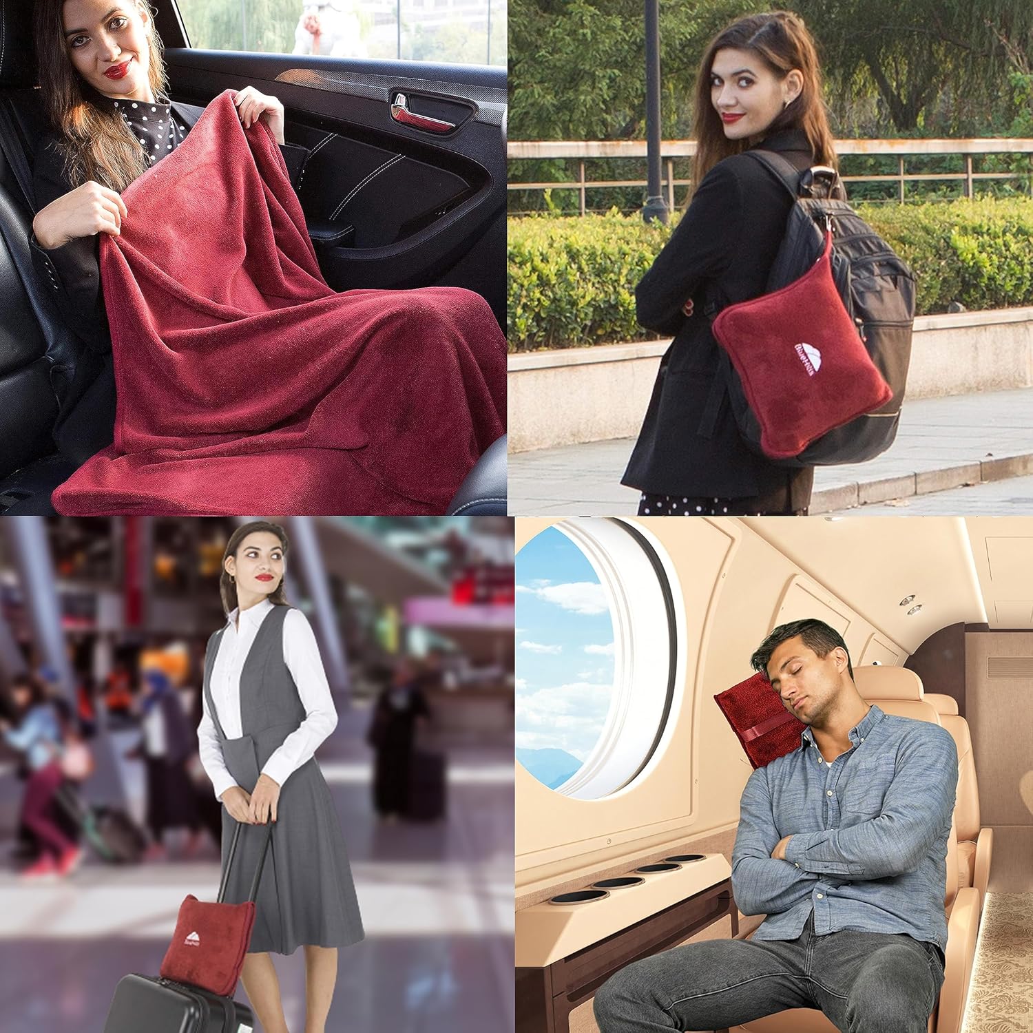 BlueHills Premium Soft Travel Blanket Pillow Airplane Blanket Packed in Soft Bag Pillowcase with Hand Luggage Belt and Backpack Clip…