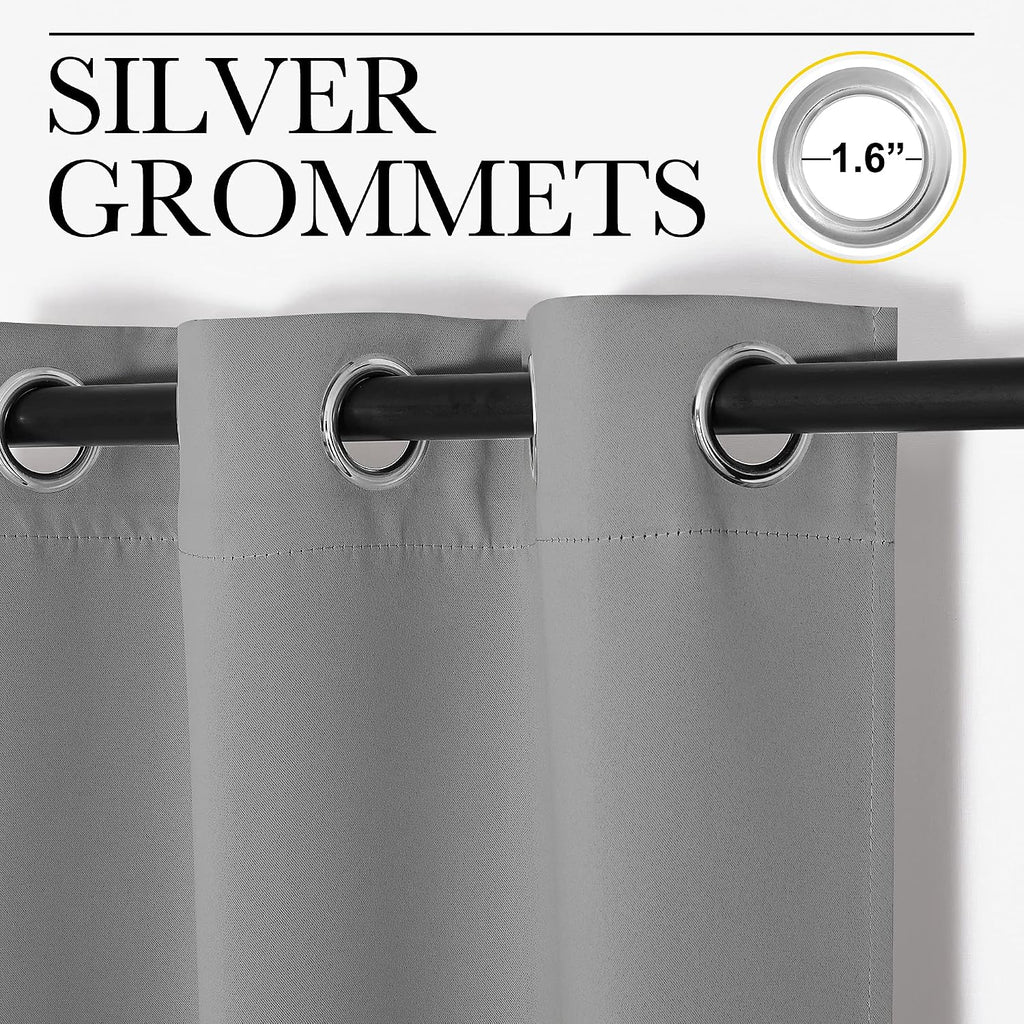 NICETOWN Silver Grey Thermal Insulated Grommet Blackout Curtains, Kids Window Drape Panel for Nursery, Privacy Short Curtains (2 Panels…