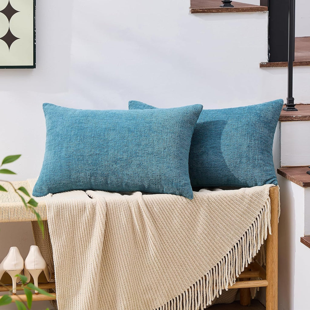 Gawamay Set of 2 Decorative Lumbar Soft Chenille Throw Pillow Covers 12x20 Inch (30x50 CM), Boho Farmhouse Cushion Cases, Couch Pillow Cove…